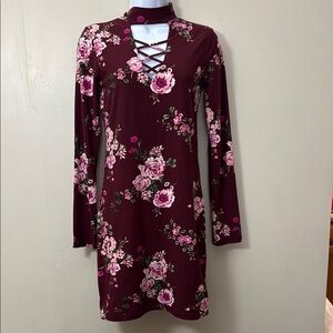 Estella's Closet Red Sheath Dress with Mandarin Collar and Long Sleeves